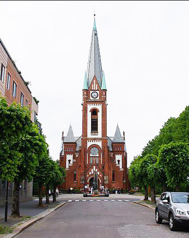 Street elevation of Sandefjord Church as seen looking north along Kirkegata